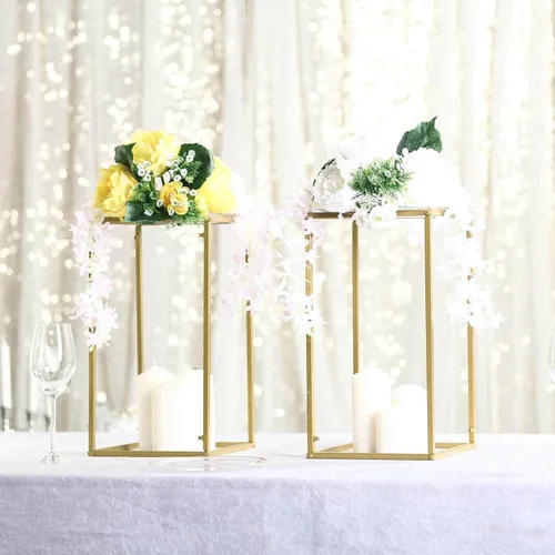 Efavormart - Paquete de 2 soportes de metal para flores de boda de 16 pulgadas, soporte geométrico para centro de mesa Dorado