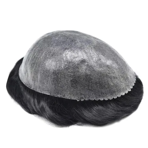 Miniatura 5 de LYRICAL HAIR Toupee para hombres de piel fina inyección de PU unidad de peluca para hombre 1# Jet Real Natural Cabello humano Pieza Sistema