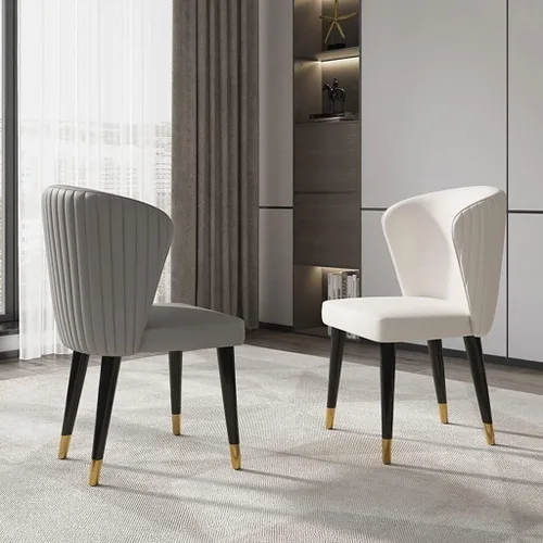 Miniatura 3 de Juego de 6 sillas de comedor de cuero de microfibra artificial, sillas de cocina con patas de madera maciza para habitación, cocina, sala de estar