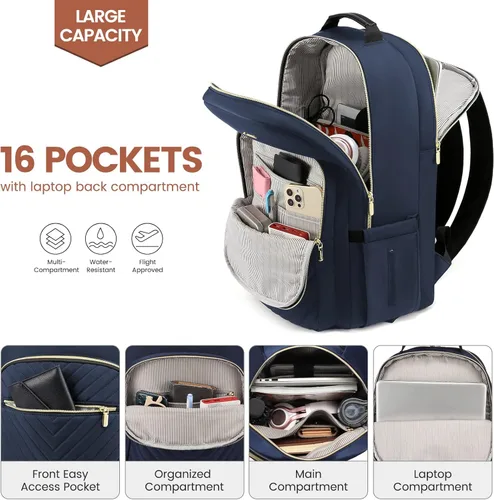 Miniatura 3 de LOVEVOOK Mochila para laptop de 17.3 pulgadas para mujer, bonita mochila de viaje bolso para mujer, bolsa profesional para computadora portátil