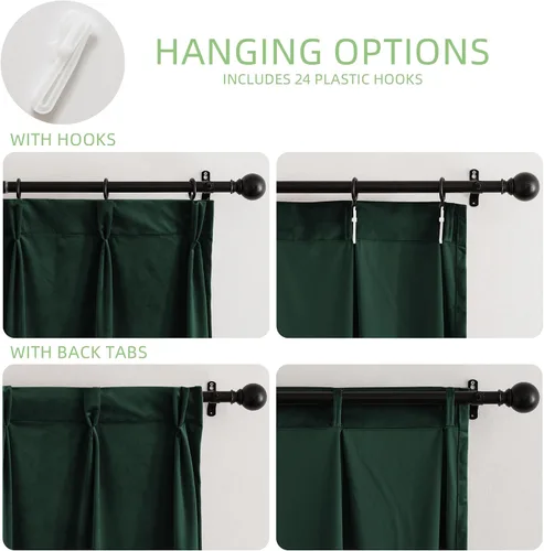 Miniatura 3 de KGORGE Cortinas de terciopelo verde cazador con pliegues pinzados de 84 pulgadas, con aislamiento térmico para oscurecer habitaciones, con anillas