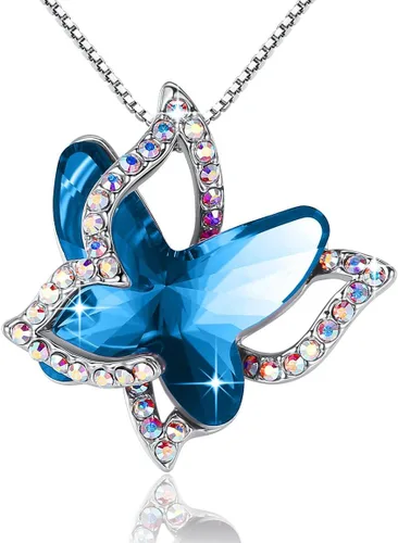 Collar de cristal de piedra natal de mariposa, tono plateado con cadena de 18 pulgadas + 2 pulgadas, para el Día de la Madre, aniversario,