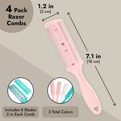 Miniatura 2 de Glamlily Juego de peine de afeitar para adelgazar el cabello, recortadora de extremo dividido, peine adelgazante sin esfuerzo, paquete de 4 a 7.1 x