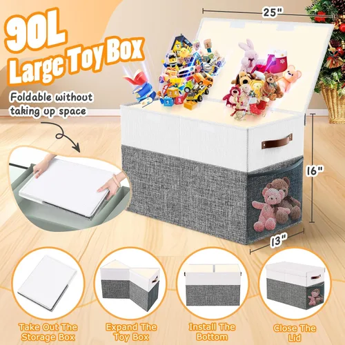 Miniatura 2 de Caja Grande de Almacenamiento de Juguetes con Divisor de Tapa, Organizador de Juguetes Plegable Resistente, Cofre Organizador de Juguetes, Grande