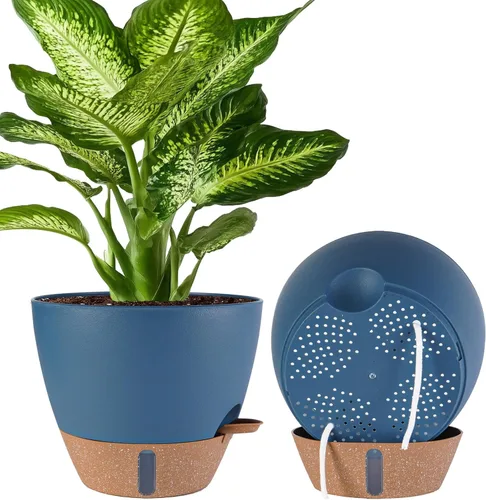 Miniatura 9 de Paquete de 2 macetas de 8 pulgadas para plantas de interior, macetas de plástico con orificios de drenaje, indicador de nivel de agua y depósito