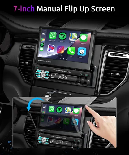 Miniatura 2 de Radio estéreo para automóvil con AppIe Carplay Android Auto Airplay MirrorLink, podofo 7 pulgadas 1080P Flip Out Car Radio Bluetooth FM Radio HD