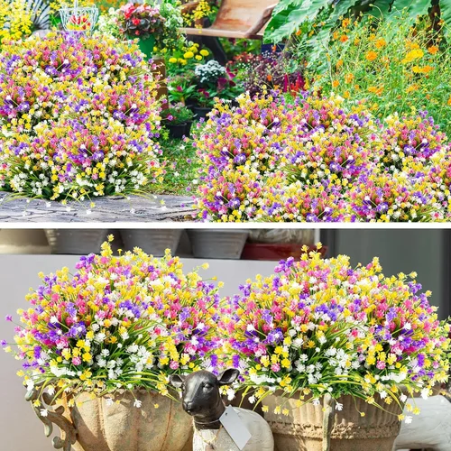 Miniatura 6 de Hoteam 40 paquetes de flores artificiales para exteriores, resistentes a los rayos UV, plantas de plástico para exteriores, primavera, verano