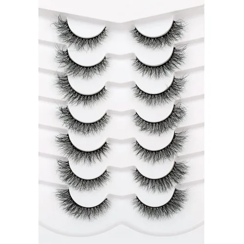 Miniatura 101 de Medias pestañas postizas con banda transparente, finas, estilo ojo de gato, naturales, cortas, pequeñas, acento 3/4, de visón sintético, tiras