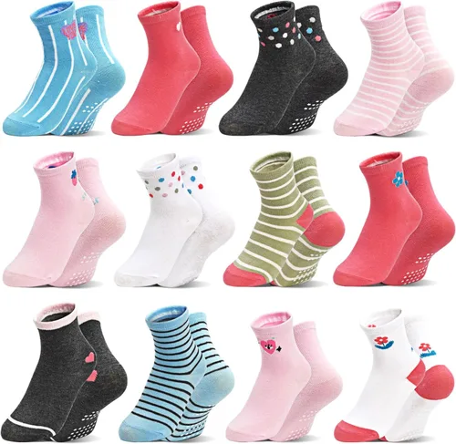Miniatura 8 de SkiBeaut Calcetines para bebés y niñas, 12 pares de calcetines antideslizantes para niños pequeños con agarre para niñas de 0 a 7 años