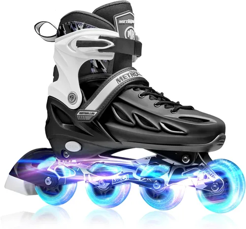 METROLLER Patines en línea para niñas y niños, mujeres, hombres, 4 tallas ajustables, patines en línea con ruedas que se iluminan, patines