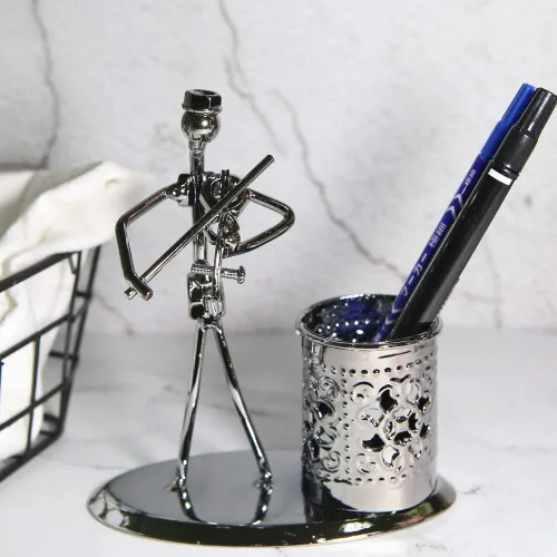 Miniatura 7 de Música Tema de Músico Sombrero de Hierro Hombre Arte de Acero Metal Personalidad Creativa Lápiz Titular de Lápiz Taza Olla Oficina Estudiantes