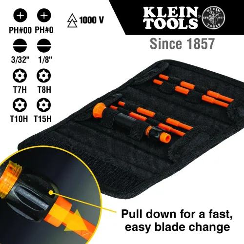 Miniatura 3 de Klein Tools 32584INSR - Juego de destornilladores de precisión 8 en 1 con estuche, juego de destornilladores aislados con clasificación de 1000V