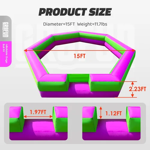 Miniatura 2 de Piscina inflable de pelotas Gaga de 15 pies con ventilador integrado, pelota inflable Gaga con bomba, pozo de bolas portátil para uso en interiores