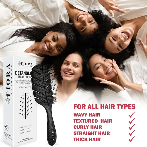 Miniatura 6 de Fiora Naturals - Cepillo desenredante 100% ecológico con cerdas ultrasuaves, se desliza por los enredos con facilidad (rosa y negro)