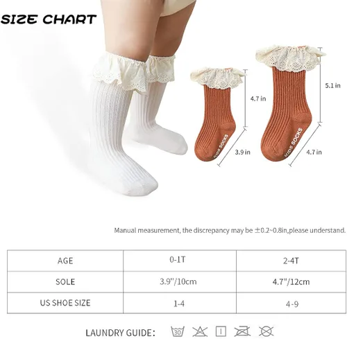 Miniatura 6 de HOUSEYUAN Calcetines largos con volantes para bebés y niñas para recién nacidos con encaje en el muslo con volantes medias largas para niños de 6 a
