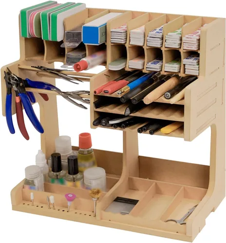 GK1 - Kit organizador de madera con material MDF, estante de pintura, destornillador/soporte para brochas, para pinturas y herramientas Tamiya, GK1