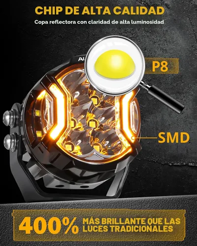 Miniatura 5 de Auxbeam - Luces de conducción redondas de 3 pulgadas, laterales, 108 W con DRL ámbar, luz de zanja ultraancha de 270°, 3 modos de luz, blanca, ámbar