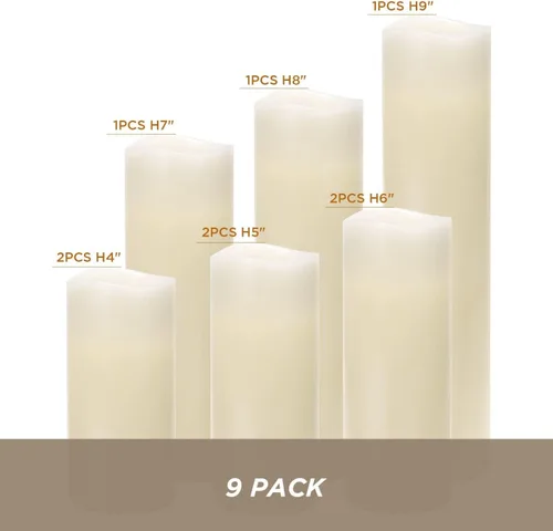 Miniatura 7 de Hausware Velas sin llama, funciona con pilas, de 4, 5, 6, 7, 8, 9 pulgadas, velas LED parpadeantes sin llama con control remoto y temporizador