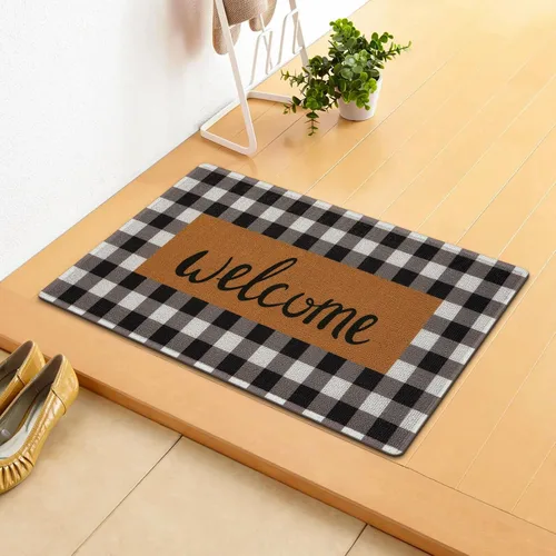 Miniatura 9 de Tapete de bienvenida para interiores y exteriores, resistente a cuadros, tapete de bienvenida para puerta delantera, antideslizante, duradero