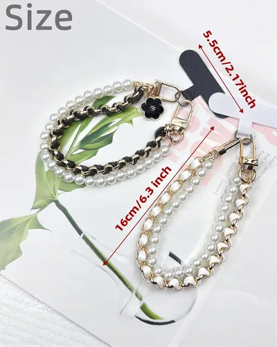 Miniatura 2 de Correa de muñeca para teléfono con cuentas de perlas, pulsera de teléfono desmontable con lengüeta de sujeción, pulsera universal con cuentas