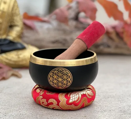 Miniatura 4 de Juego de cojines tibetanos con diseño de flor de la vida, para meditación, yoga, curación espiritual y atención plena, tamaño mediano (negro)