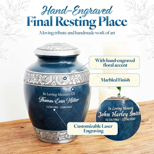 Miniatura 2 de Urna de cremación personalizada para cenizas humanas adultas, nombre grabado personalizado, conmemorativo funerario grande hecho a mano con diseño