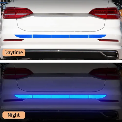 Miniatura 5 de Adhesivo reflectante para parachoques trasero de automóvil, tiras reflectantes para maletero de automóvil, cintas de advertencia de visibilidad Azul