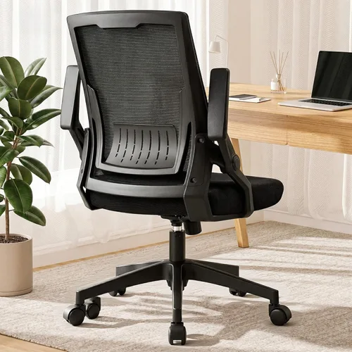 GTPLAYER Silla de oficina ergonómica con reposabrazos abatibles, silla ejecutiva para computadora en casa, malla transpirable y cómodo soporte negro