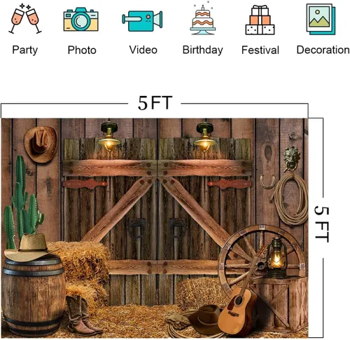 Miniatura 4 de Fondo de madera rústica de vaquero occidental, para casa de granero, fondo de fotografía para niños, niños, fiesta de cumpleaños, decoración