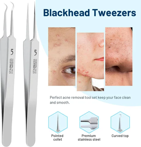 Miniatura 3 de WSYUB Pinzas para eliminar puntos negros, pinzas de pelo encarnado, extractor de espinillas de precisión, pinzas de celda, pinzas para cabello