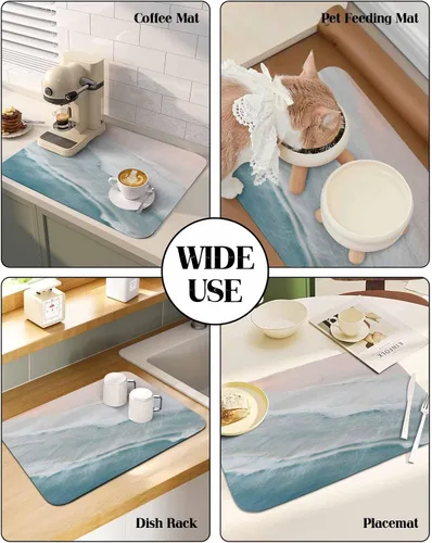 Miniatura 6 de Tapete escurridor de platos Nautical Seaside, color beige aguamarina, 12 x 16 pulgadas, absorbente, antideslizante, para encimera de cocina y Playa