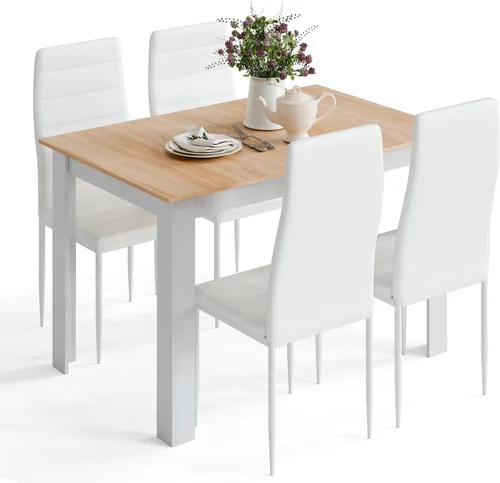 Miniatura 10 de Mondeer - Juego de mesa de comedor para 4, mesa de cocina con sillas de respaldo alto de piel sintética, juego de comedor y oficina en casa que