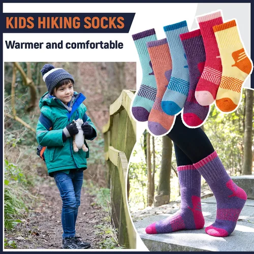 Miniatura 5 de Calcetines de senderismo de lana merino para niños y niñas, calcetines térmicos cálidos para botas de invierno, 6 pares