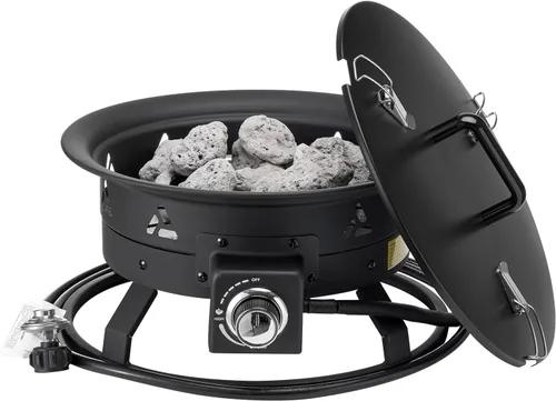 Miniatura 9 de VEVOR Hoguera de propano, Hoguera de gas portátil para exteriores de 19 pulgadas de diámetro con cubierta y piedras de lava, altura de llama