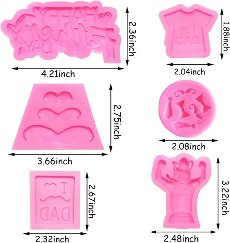 Miniatura 2 de Doumeny 6 moldes para fondant para el día del padre, con texto en inglés "I love dad", molde de silicona para bigote, para hornear, lazo, barba
