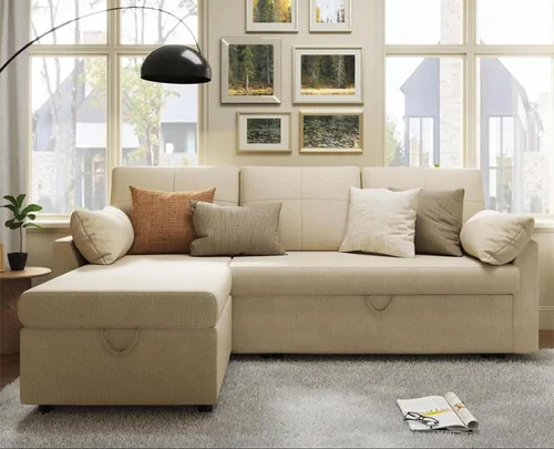 Miniatura 4 de VanAcc - Sofá cama con sofá cama extraíble de 2 en 1 con sofá cama extraíble con chaise de almacenamiento para sala de estar, cómodo sofá cama, Beige