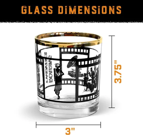 Miniatura 5 de Roaring - Juego de 4 vasos de whisky para decoración de fiesta de los años 20, cristalería de cristal de primera calidad con elegante caja