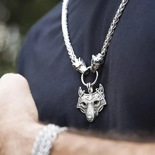 Miniatura 2 de BAVIPOWER Colgante de amuleto vikingo con cabeza de lobo grande, collar de cadena de acero inoxidable 316L, collar escandinavo nórdico auténtico