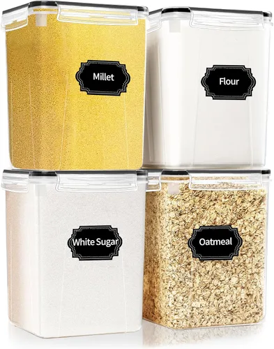 HKJ Chef Paquete de 4 recipientes herméticos grandes para almacenamiento de alimentos con tapas (5.2 litros/176 onzas), de plástico sin BPA, para