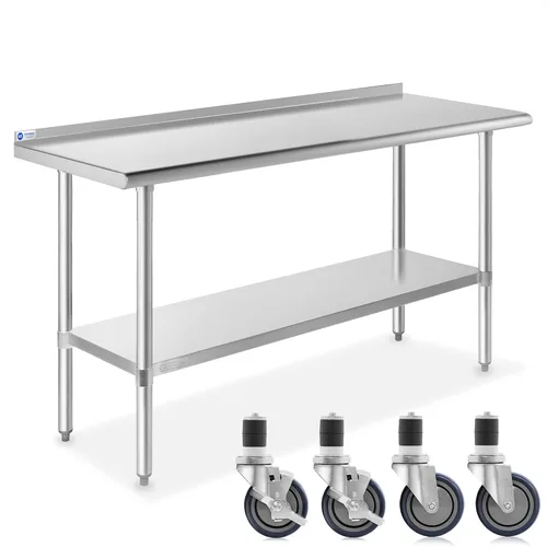Miniatura 11 de Gridmann. Mesa de preparación y trabajo para cocina comercial, hecha en acero inoxidable con 4 ruedas con protectores contra salpicaduras. Varios