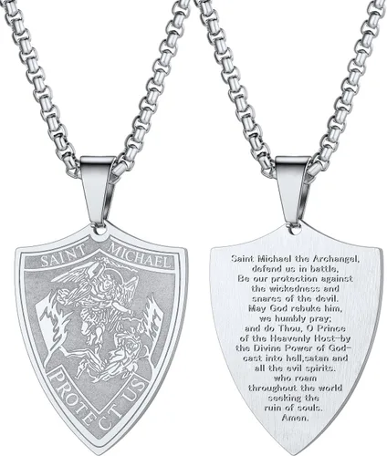 Miniatura 50 de U7 Saint Benedict/Michael Medal Necklace, 316L Stainless Steel Virgin Mary Necklace for Men Women, Bible Verse Protection Necklace Catholic