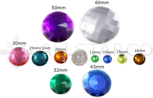 Miniatura 6 de Joyas de diamantes de imitación acrílicos redondos con parte trasera plana de 0.709 in, adornos de gemas de plástico para cosplay, disfraces