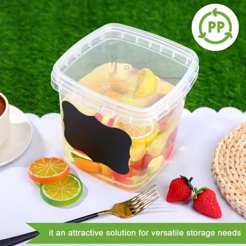 Miniatura 5 de Jinei 50 recipientes de plástico de 16 onzas con tapas, recipientes cuadrados transparentes para almacenamiento de alimentos, recipientes cuadrados