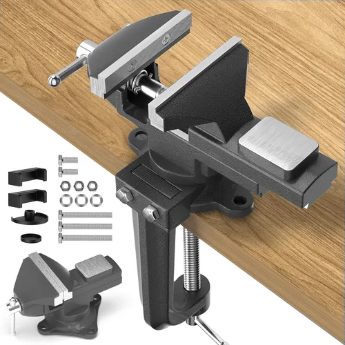 Miniatura 9 de Tornillo de banco 2 en 1 para banco de trabajo de 3.2 pulgadas - Abrazadera de banco multifuncional portátil de 360° con base giratoria