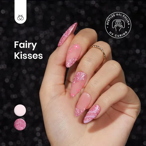 Miniatura 5 de Beetles - Esmalte de gel rosa con purpurina, 1 unidad de 0.5 onzas líquidas de gel de diamante con purpurina, uñas de color rosa intenso con besos B