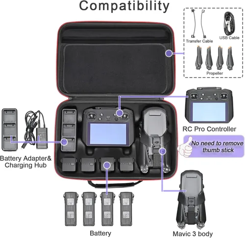 Miniatura 2 de RLSOCO Funda rígida para DJI Mavic 3 Classic/Mavic 3 Cine Fly More Combo - Compatible con: Mavic 3 Body, RC Pro o DJI RC Controller, baterías, Funda