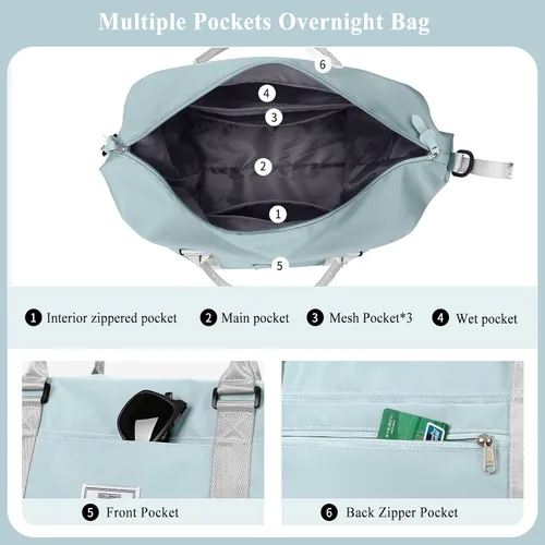 Miniatura 3 de Bolsa de viaje para mujer, bolsa de fin de semana con bolsillo húmedo y manga de carrito, bolsa de mano deportiva para gimnasio, C-azul pálido