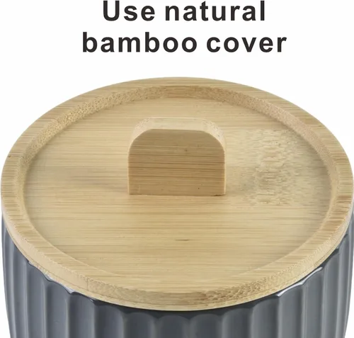 Miniatura 3 de Recipiente de sal con tapa de bambú, cuencos de cerámica de gran capacidad de 14 onzas, caja de pimienta, recipiente de condimentos de esmalte Negro