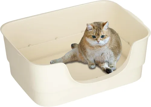 Caja de arena extra grande para gatos grandes, lados altos y diseño de entrada baja, 23.43 x 16.73 x 8.46 pulgadas, espacioso inodoro antiderrames