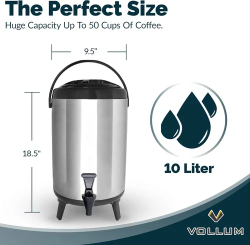 Miniatura 4 de Vollum - Dispensador de bebidas aislado de acero inoxidable – Jarra térmica aislada para café caliente y frío – Dispensador de 8 litros con grifo